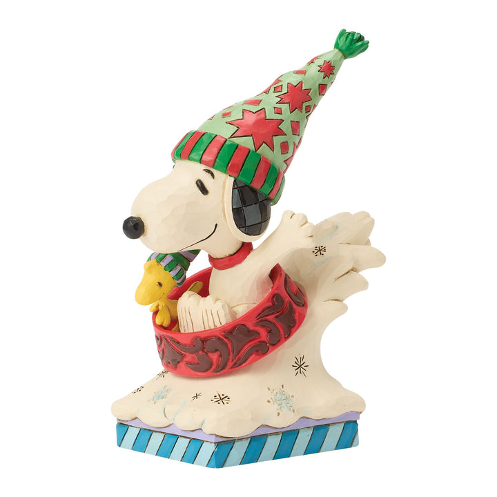 Snowy Shenanigans (Snoopy and Woodstock Dog Bowl Sled Figurine)