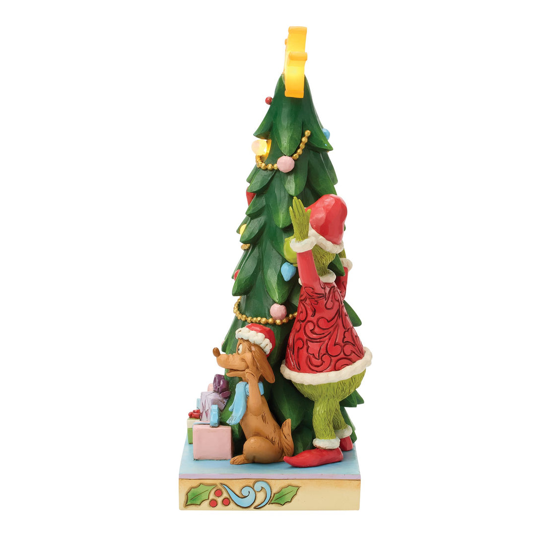 The Grinch, Max and Cindy-Lou Peeking Out From Tree Figurine