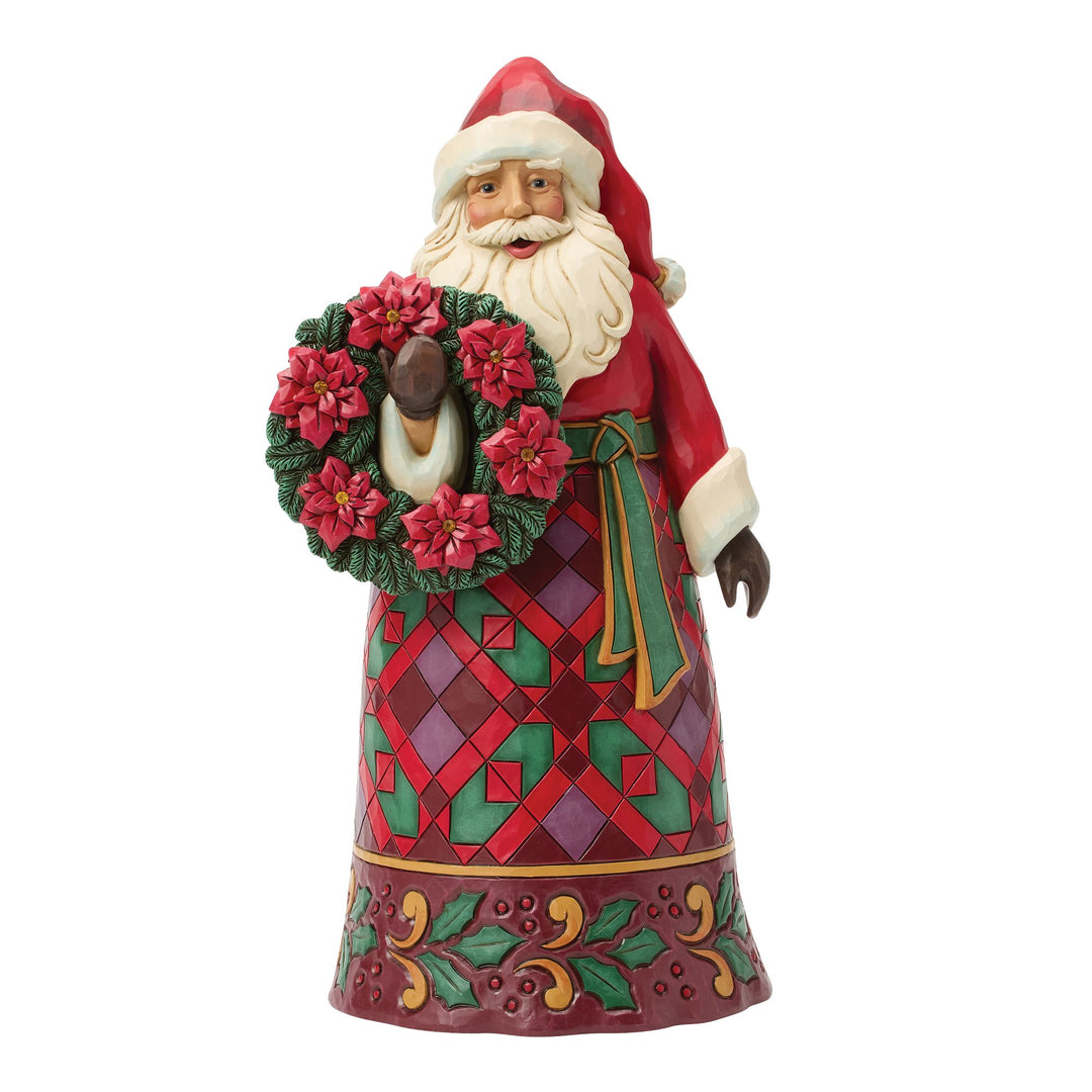 Santa with Wreath & Poinsettias