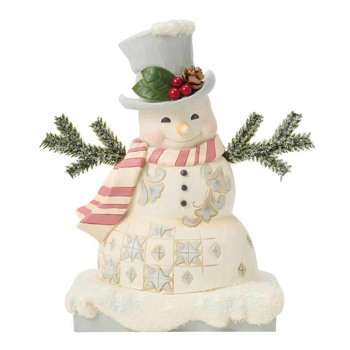 White Woodland Snowman with Top Hat
