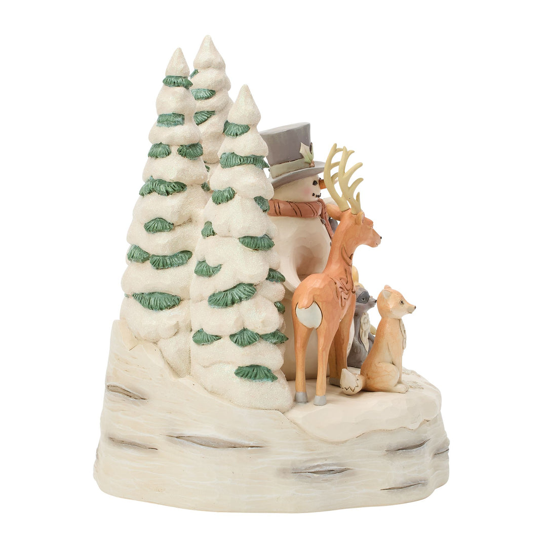 White Woodland Snowman with Forest Animals