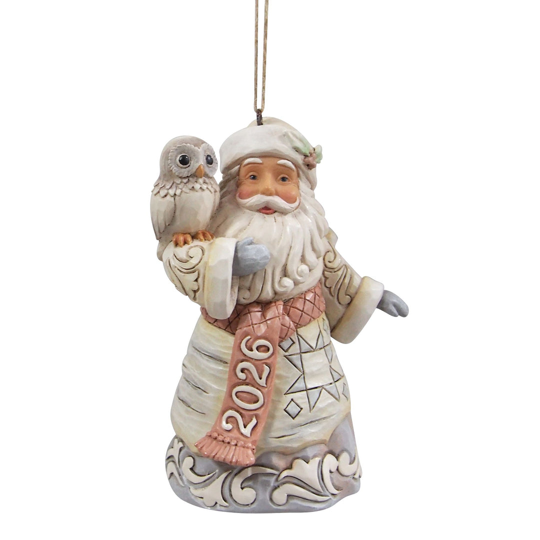 2026 White Woodland Santa Hanging Ornament