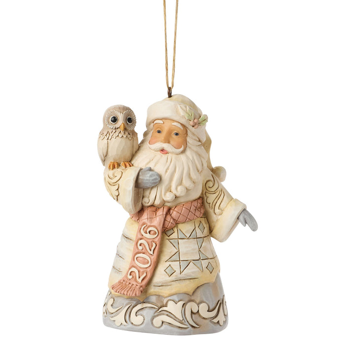 2026 White Woodland Santa Hanging Ornament