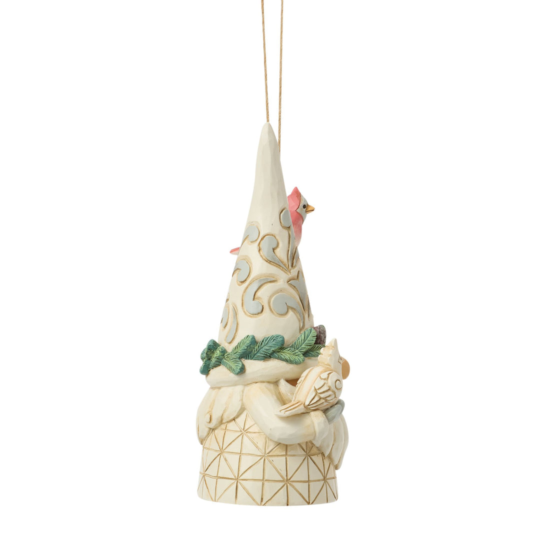 White Woodland Gnome with Birdhouse Hanging Ornament