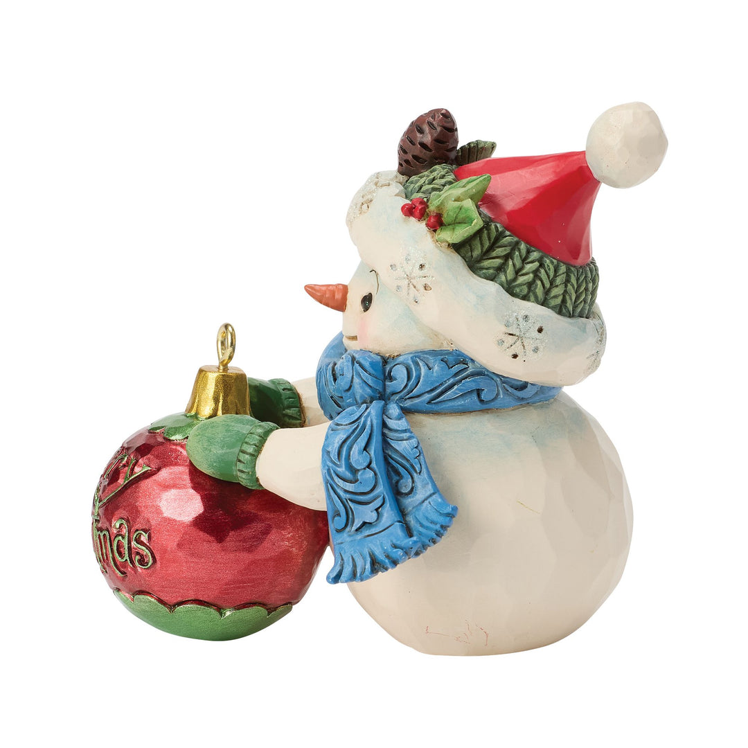 Snowman with Large Bauble Hanging Ornament Mini Figurine