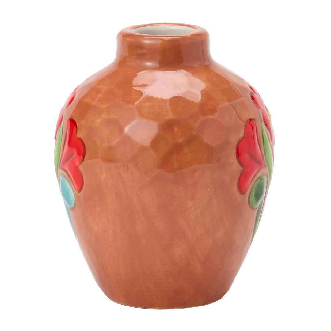 Vase Teracotta W Floral Motif Figurine
