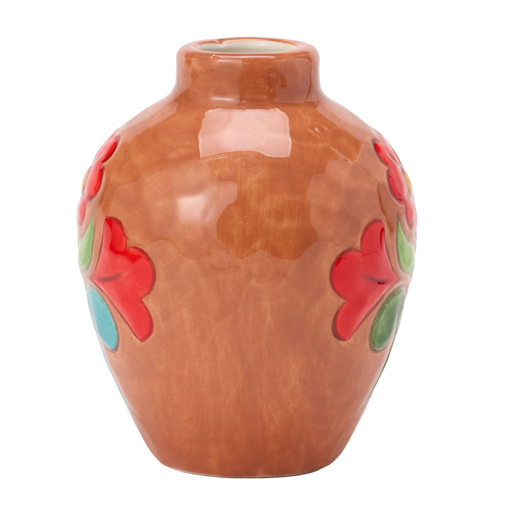 Vase Teracotta W Floral Motif Figurine