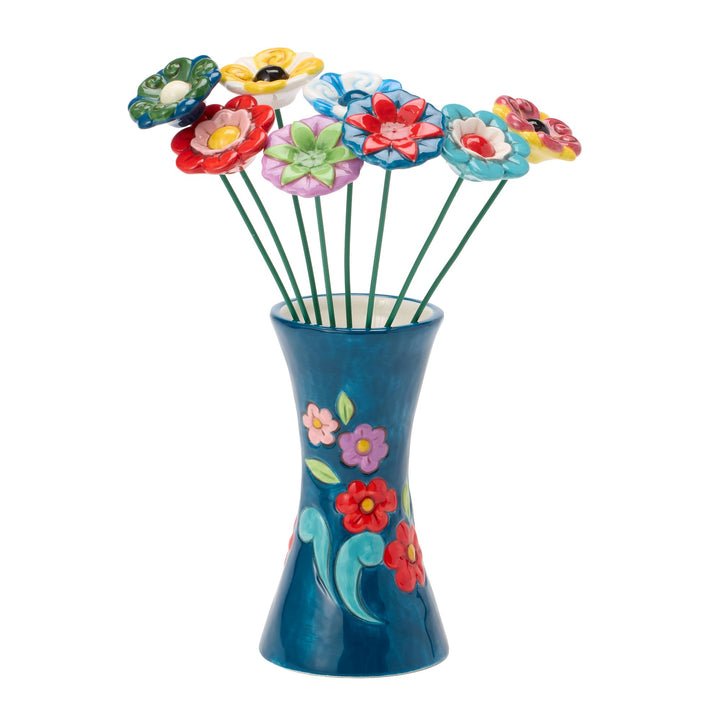 Vase Blue with Floral Motif