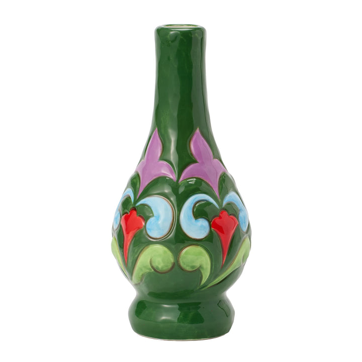 Vase Green With Floral Motif Figurine