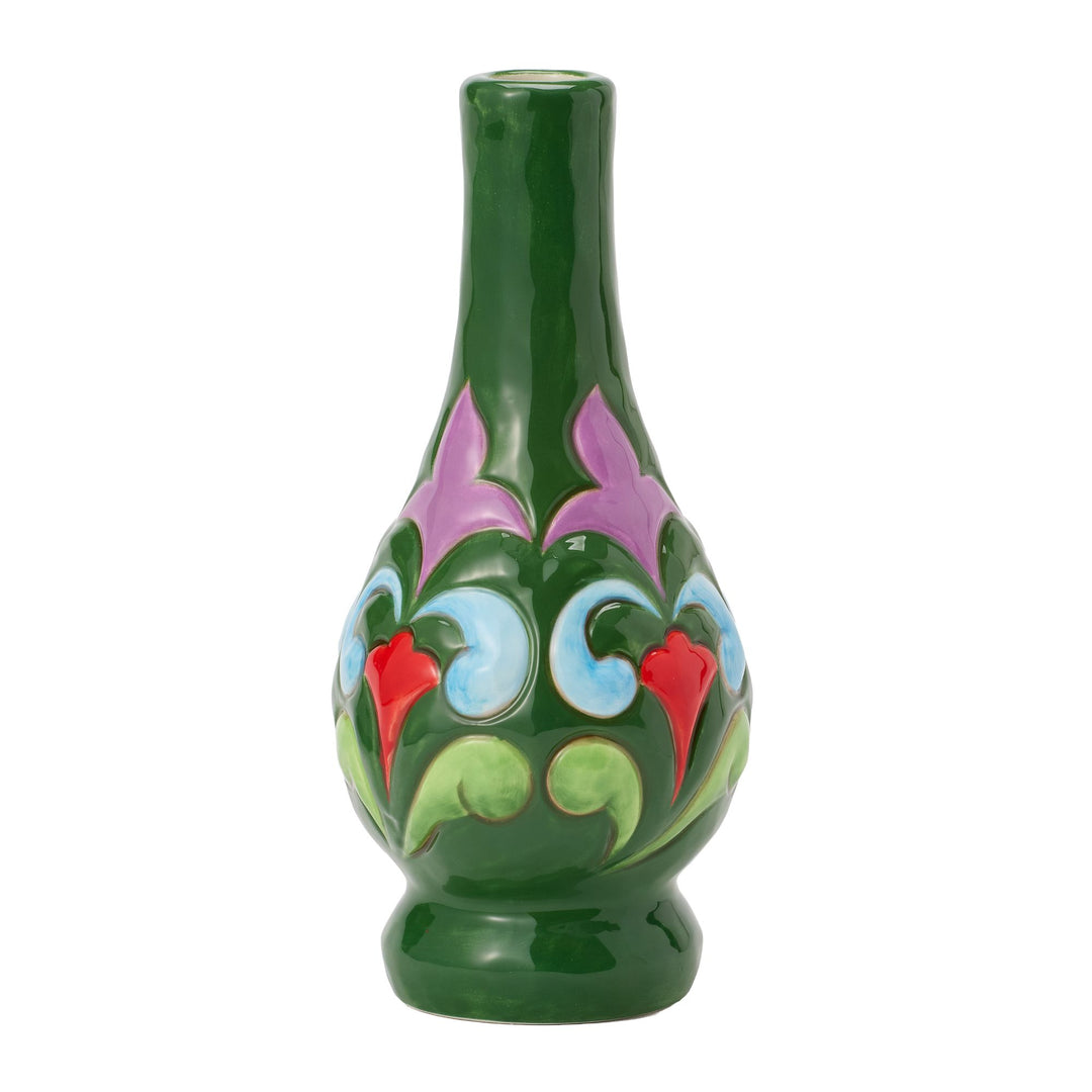 Vase Green with Floral Motif