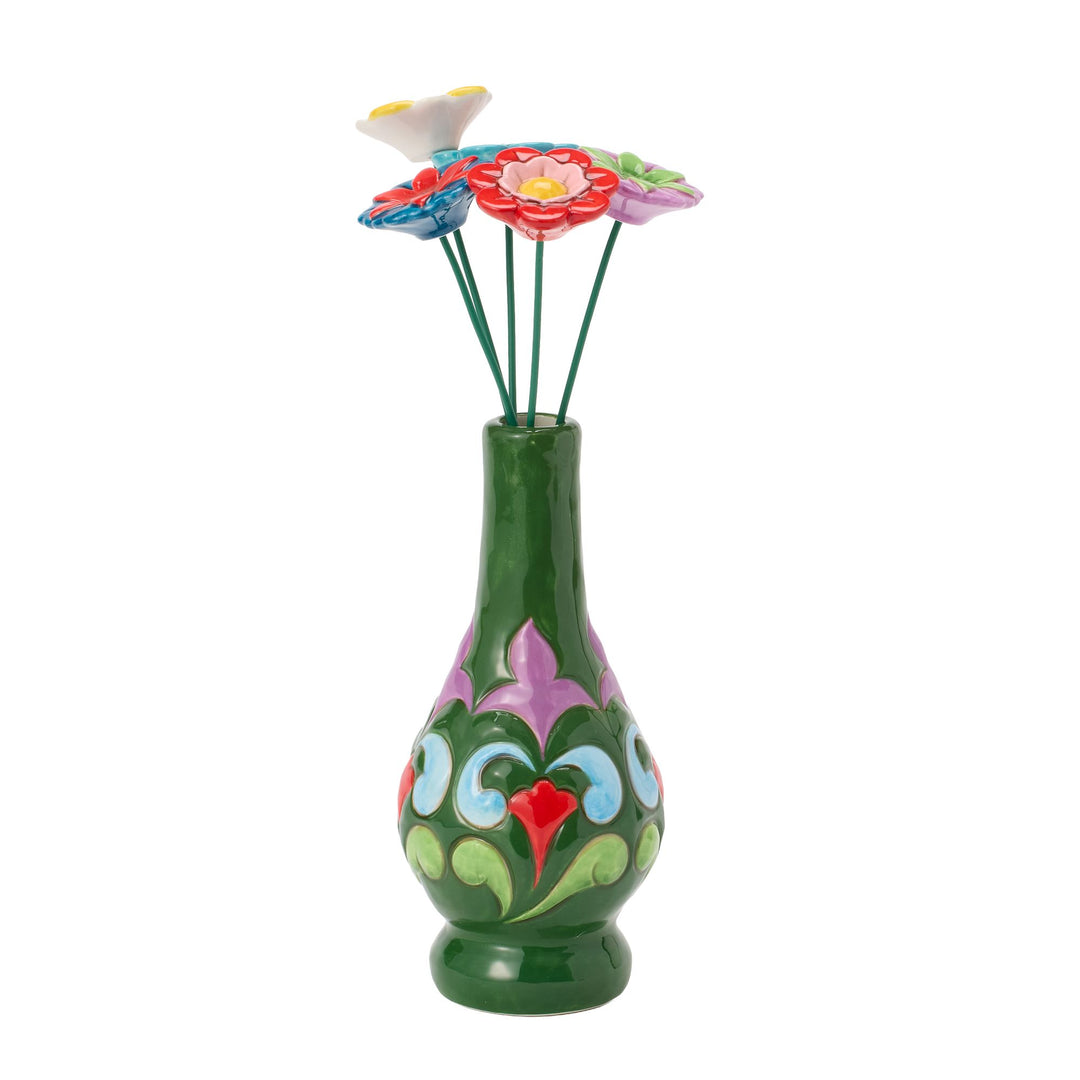 Vase Green With Floral Motif Figurine