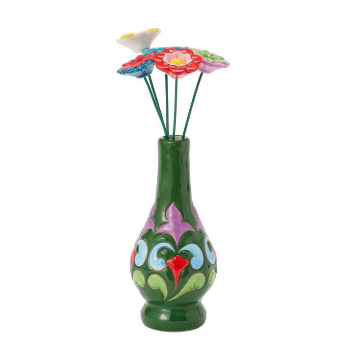 Vase Green With Floral Motif Figurine