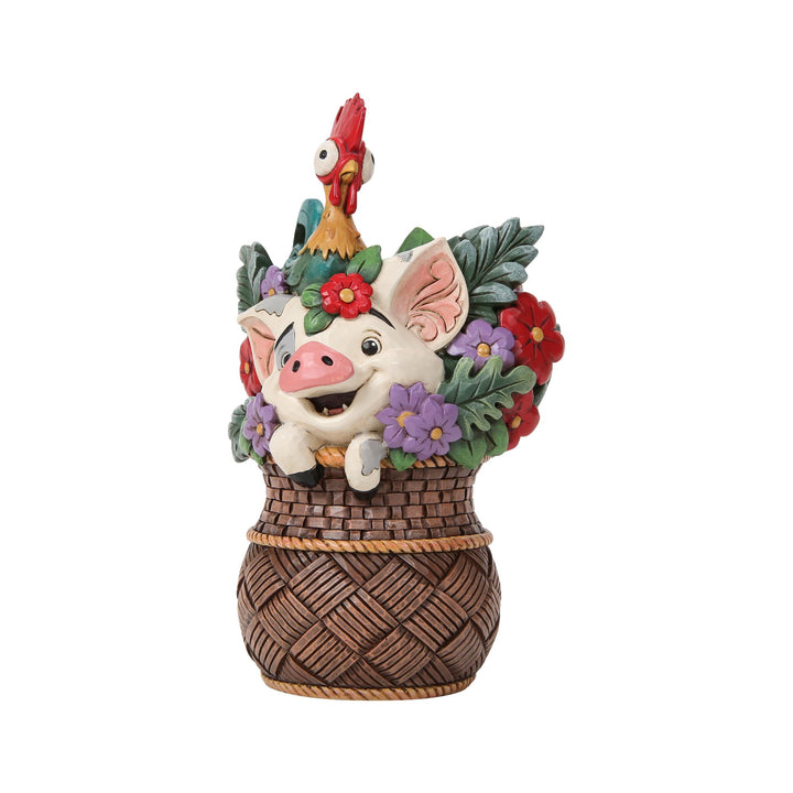 Pua And Hei Hei Flower Basket Figurine