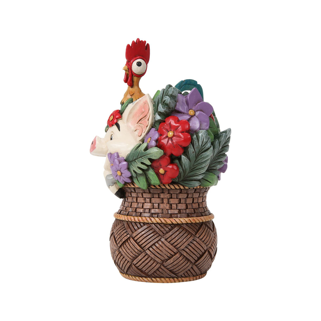 Pua And Hei Hei Flower Basket Figurine