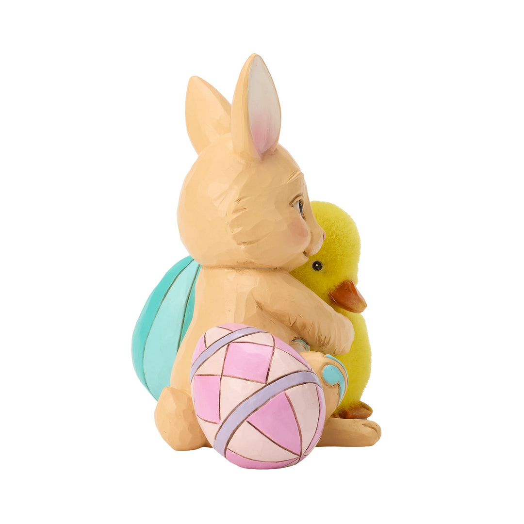 Easter Bunny Hugging Duckling Figurine - "Egg-cellent Friends"