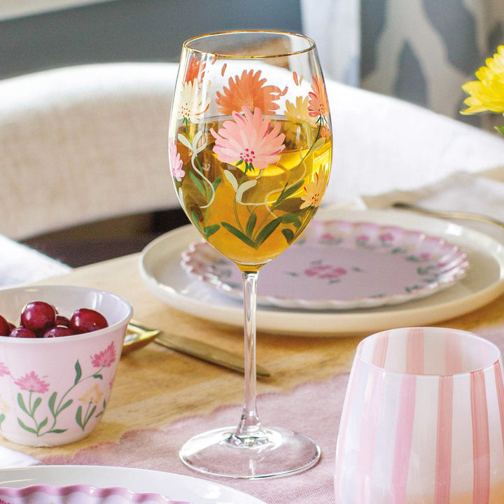 Pink Flower Wine Glass
