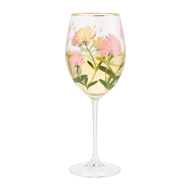 Pink Flower Wine Glass