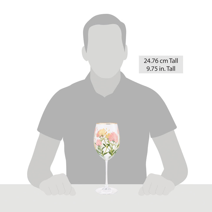 Pink Flower Wine Glass