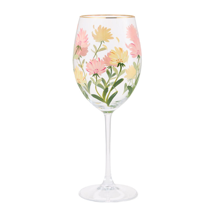 Pink Flower Wine Glass