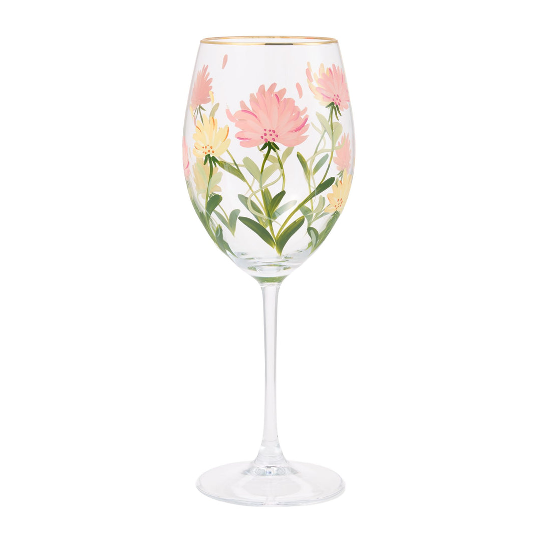 Pink Flower Wine Glass