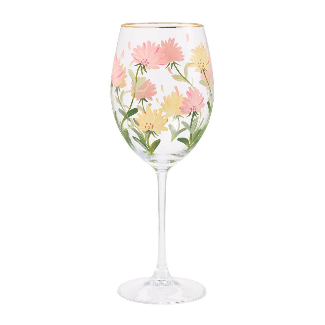 Pink Flower Wine Glass