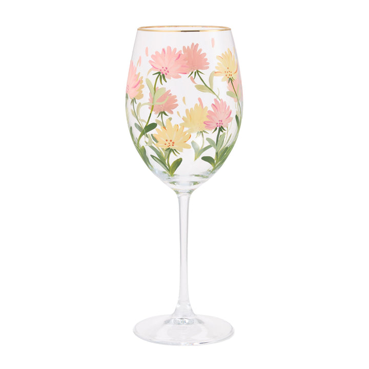 Pink Flower Wine Glass