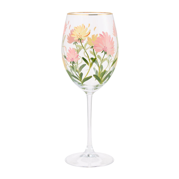 Pink Flower Wine Glass