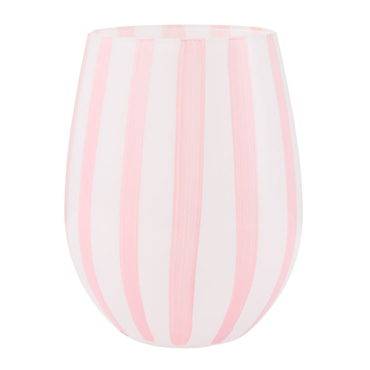 Pink Striped Stemless Glass