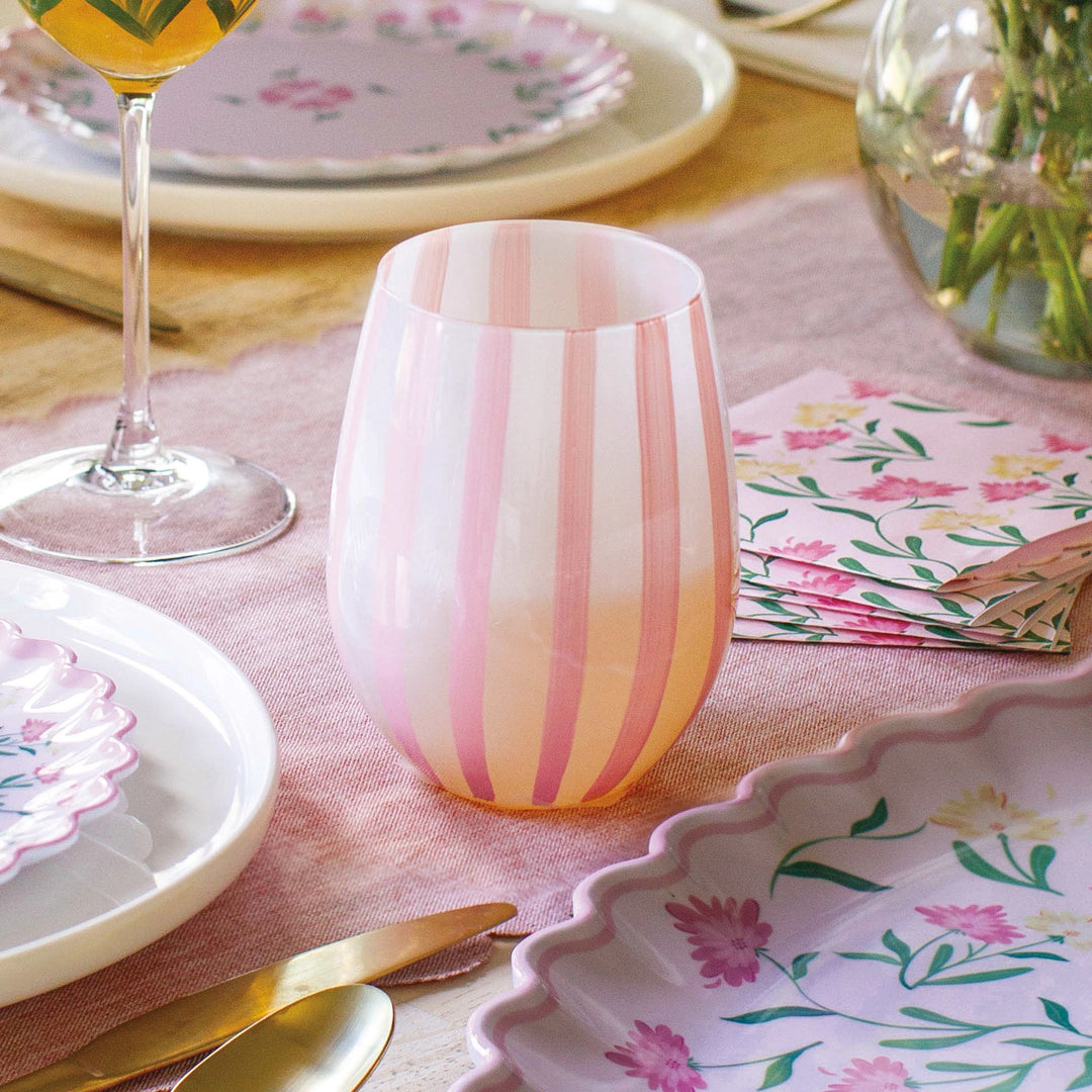 Pink Striped Stemless Glass