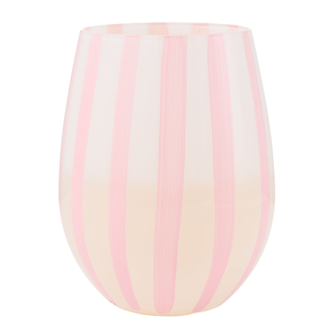 Pink Striped Stemless Glass
