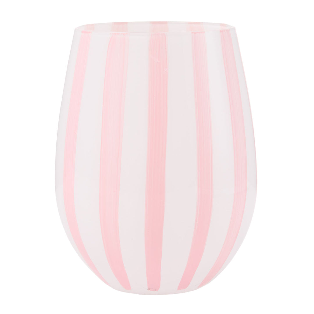 Pink Striped Stemless Glass