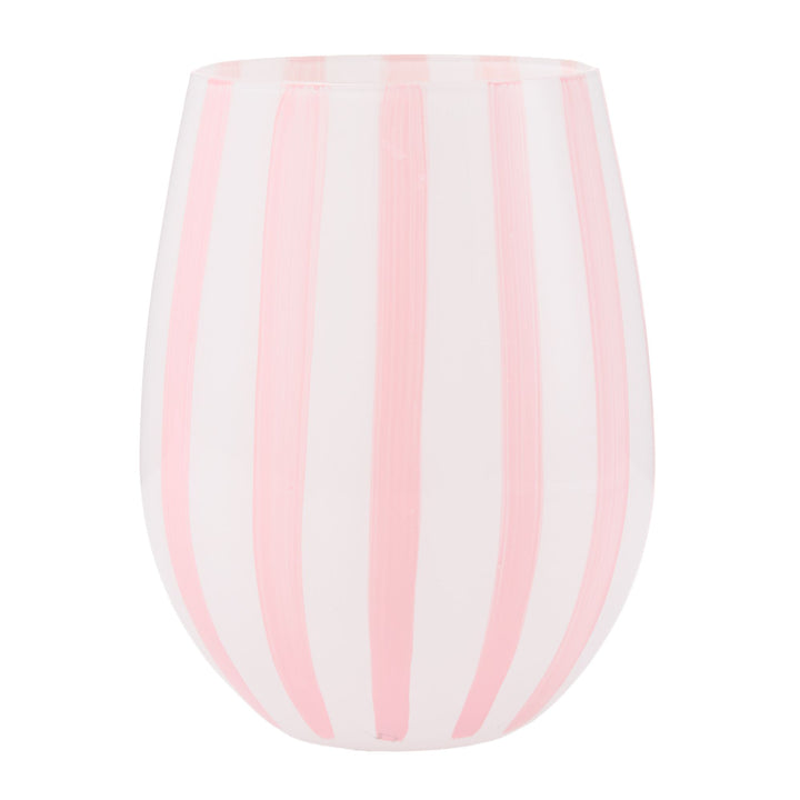 Pink Striped Stemless Glass