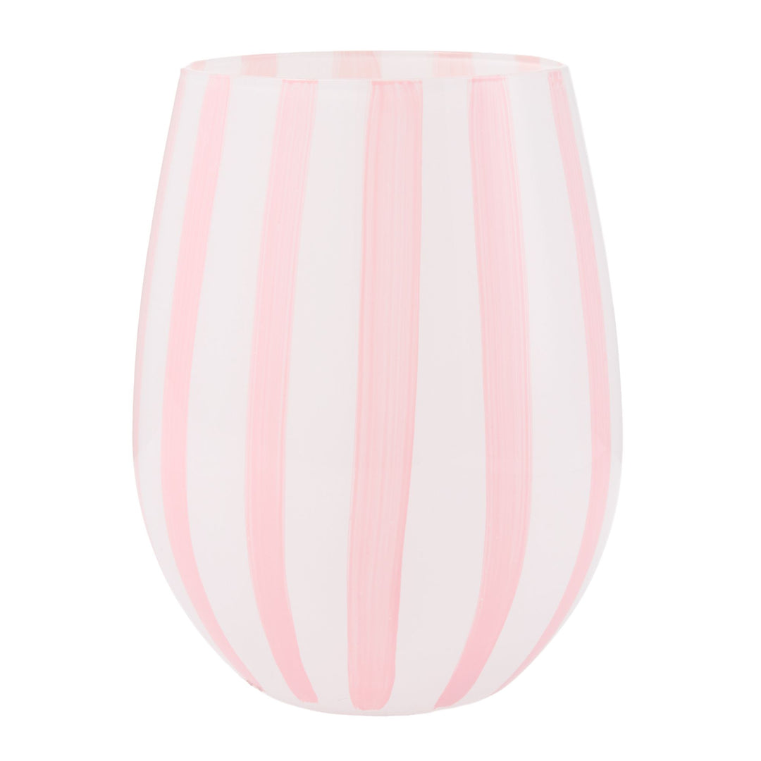 Pink Striped Stemless Glass