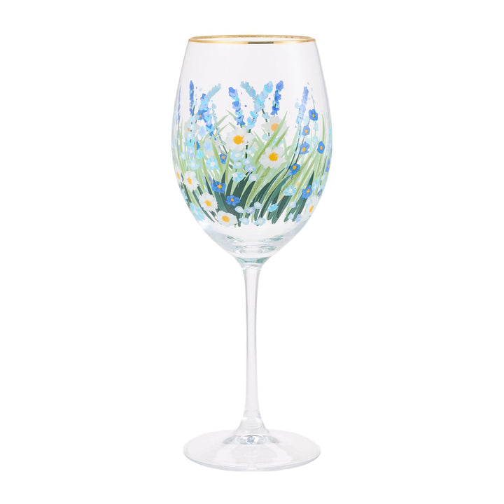 Blue Flower Wine Glass