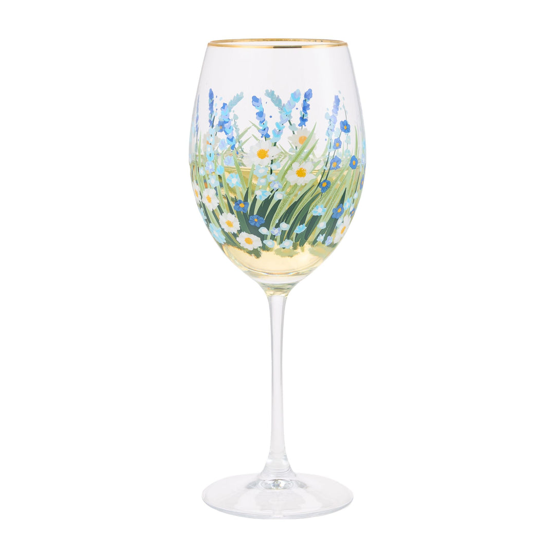 Blue Flower Wine Glass