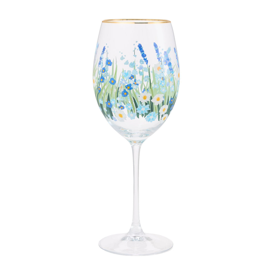Blue Flower Wine Glass