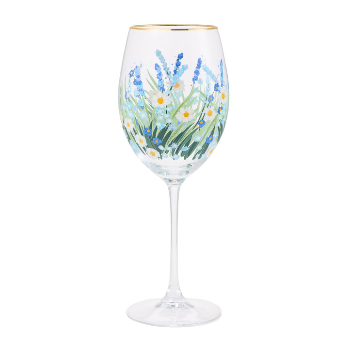 Blue Flower Wine Glass