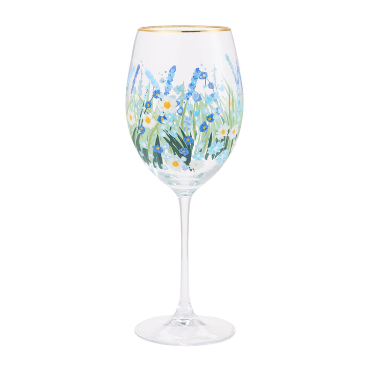 Blue Flower Wine Glass
