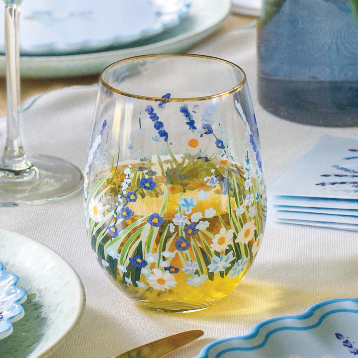 Blue Flower Stemless Glass