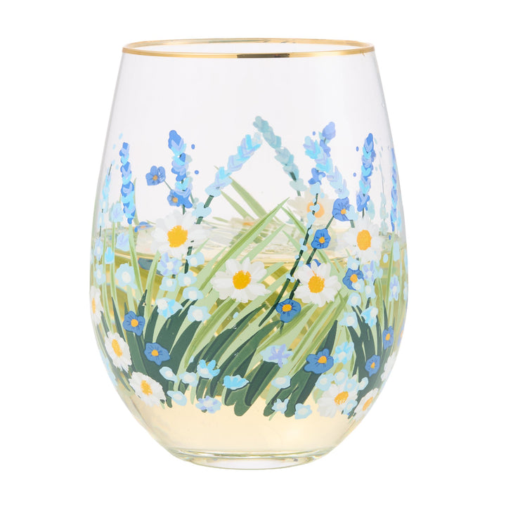 Blue Flower Stemless Glass