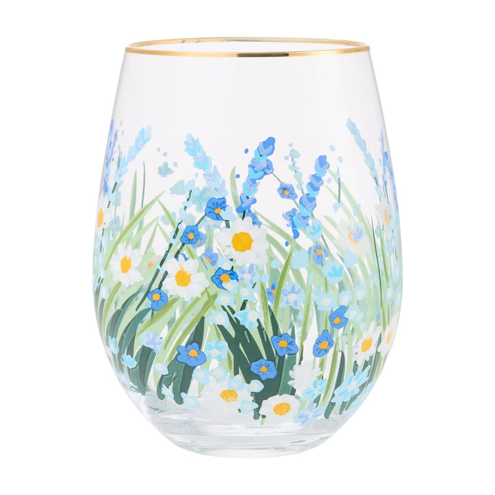 Blue Flower Stemless Glass