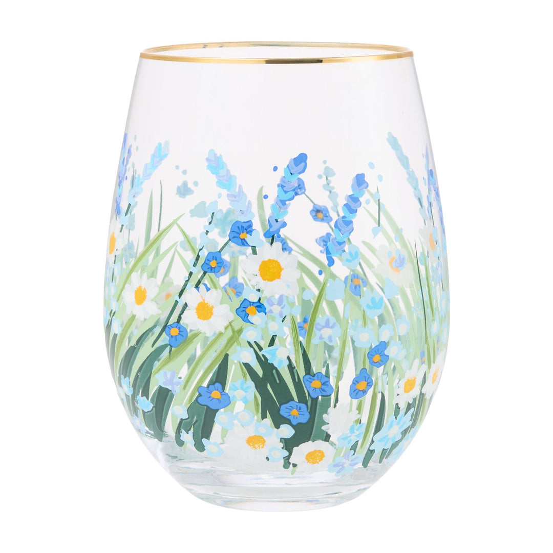 Blue Flower Stemless Glass