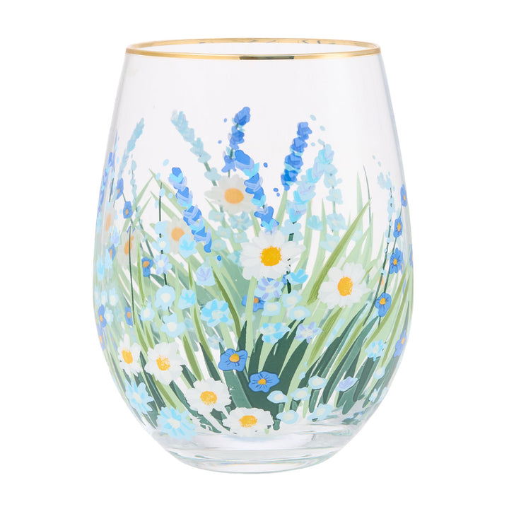 Blue Flower Stemless Glass