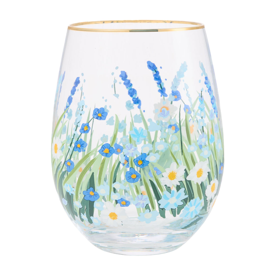 Blue Flower Stemless Glass