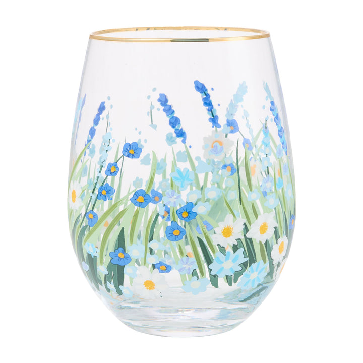 Blue Flower Stemless Glass