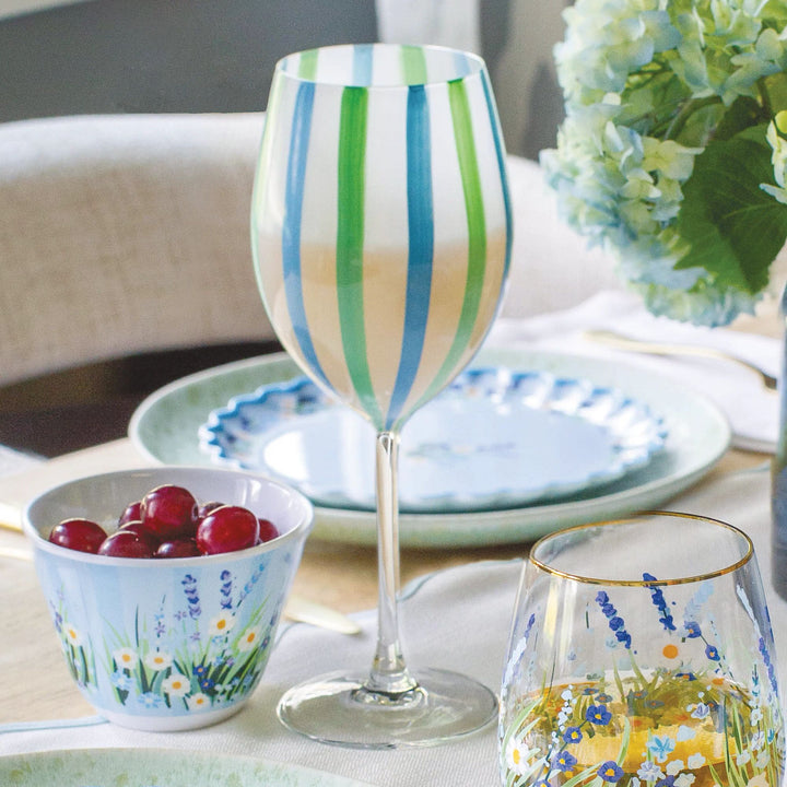 Blue Striped Wine Glass