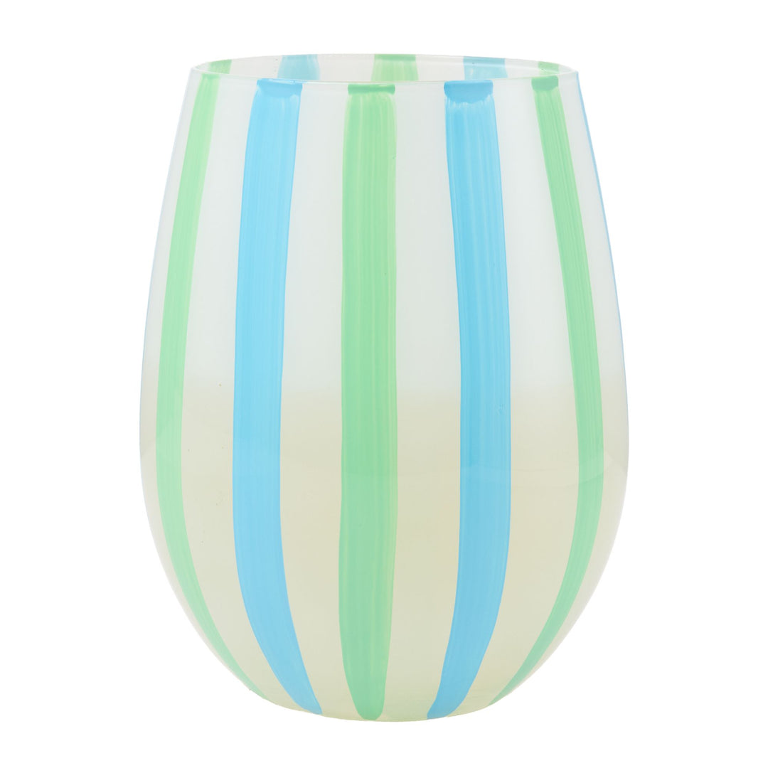 Blue and Green Striped Stemless Glass
