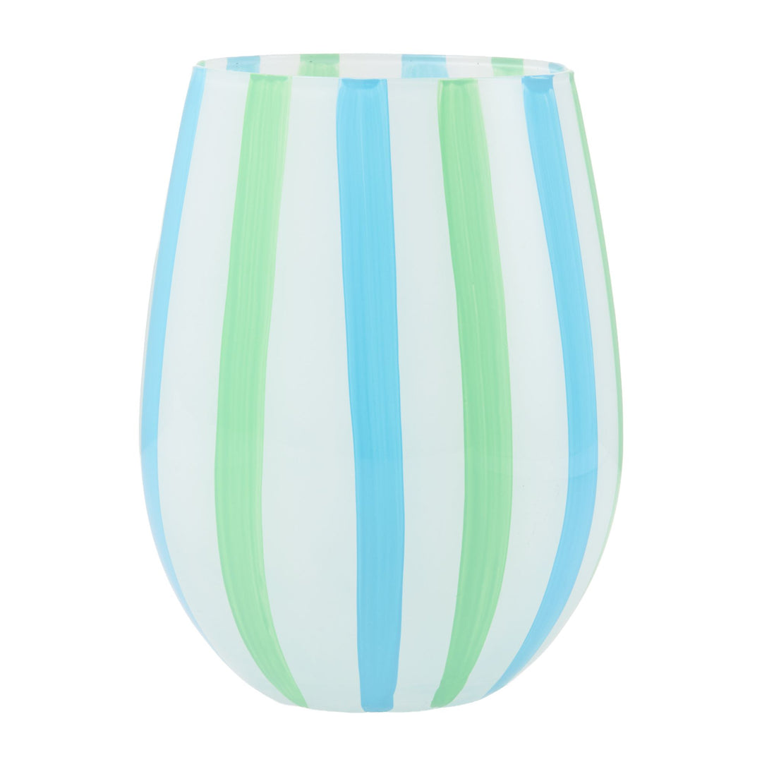 Blue and Green Striped Stemless Glass