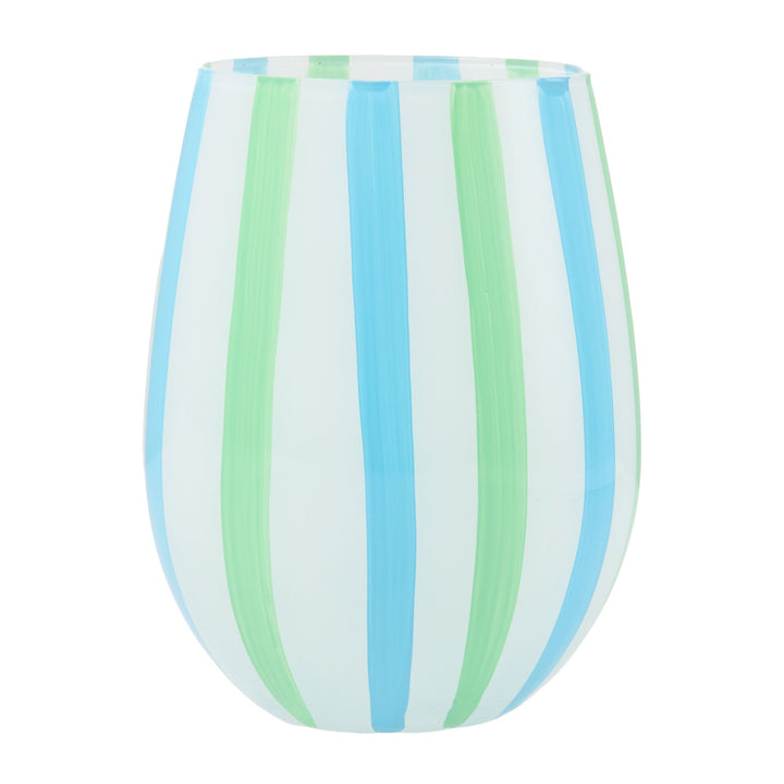 Blue and Green Striped Stemless Glass