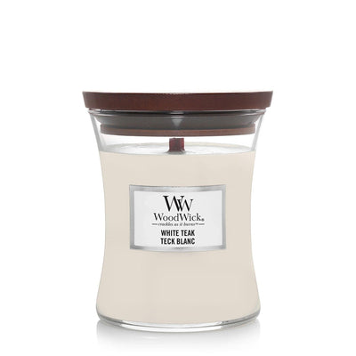 White Teak Medium Hourglass Wood Wick Candle - Enesco Gift Shop